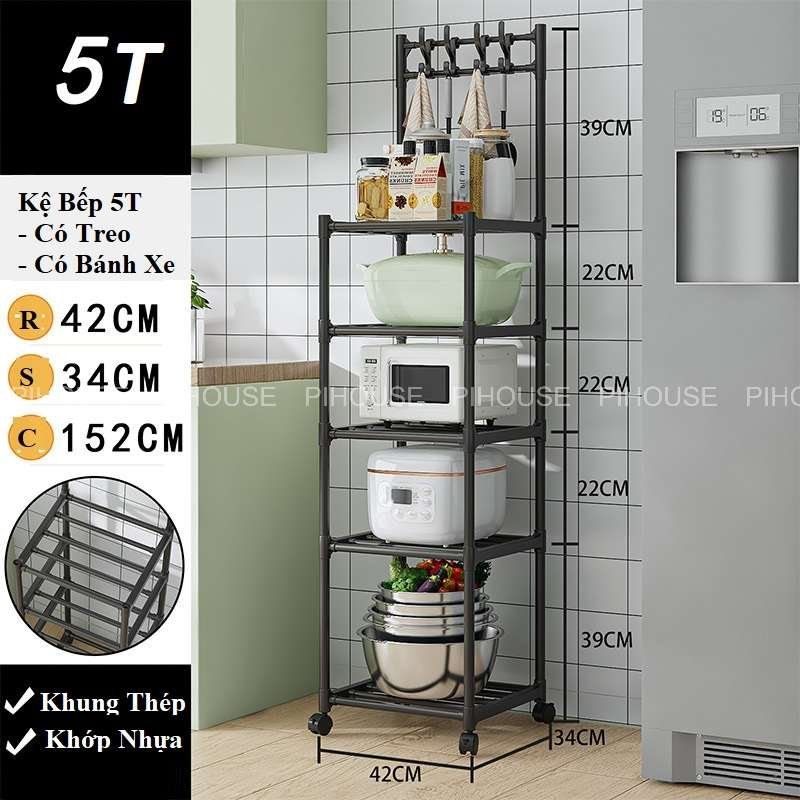 Kệ Bếp 5T Đen Có Giá Treo