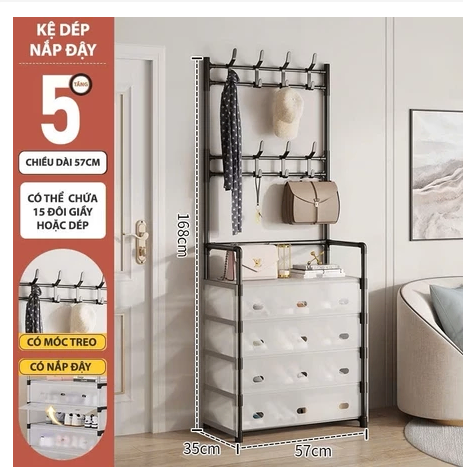 Kệ Giày L5T60 Đen Có Nắp