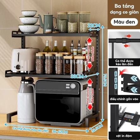 Kệ Lò Vi Sóng 3T Đen, 36-62cm