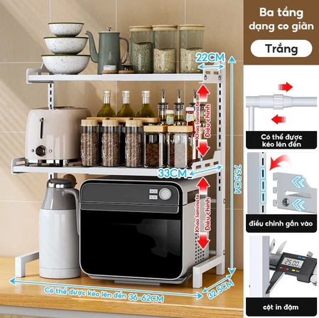 Kệ Lò Vi Sóng 3T Trắng, 36-62cm