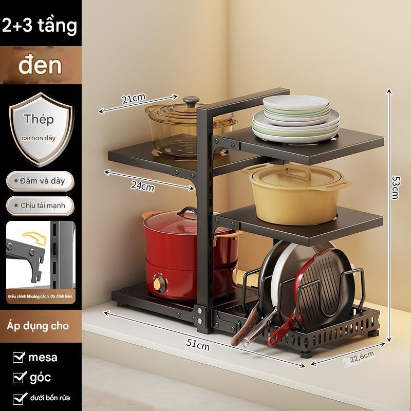 Kệ Nồi Chảo 3+2 Tầng Đen Mới