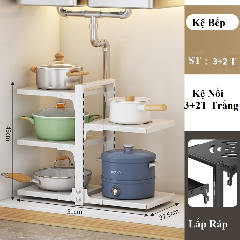 Kệ Nồi Chảo 3+2T Trăng