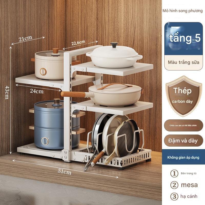 Kệ Nồi Chảo 3+2 Tầng Trắng Mới