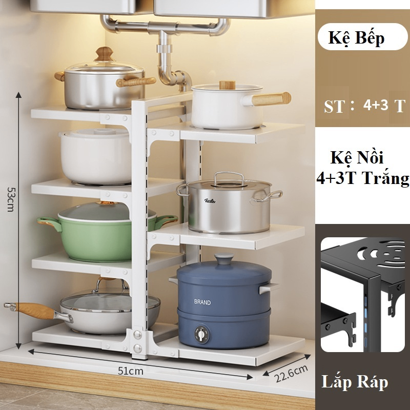 Kệ Nồi Chảo 4+3T Trắng