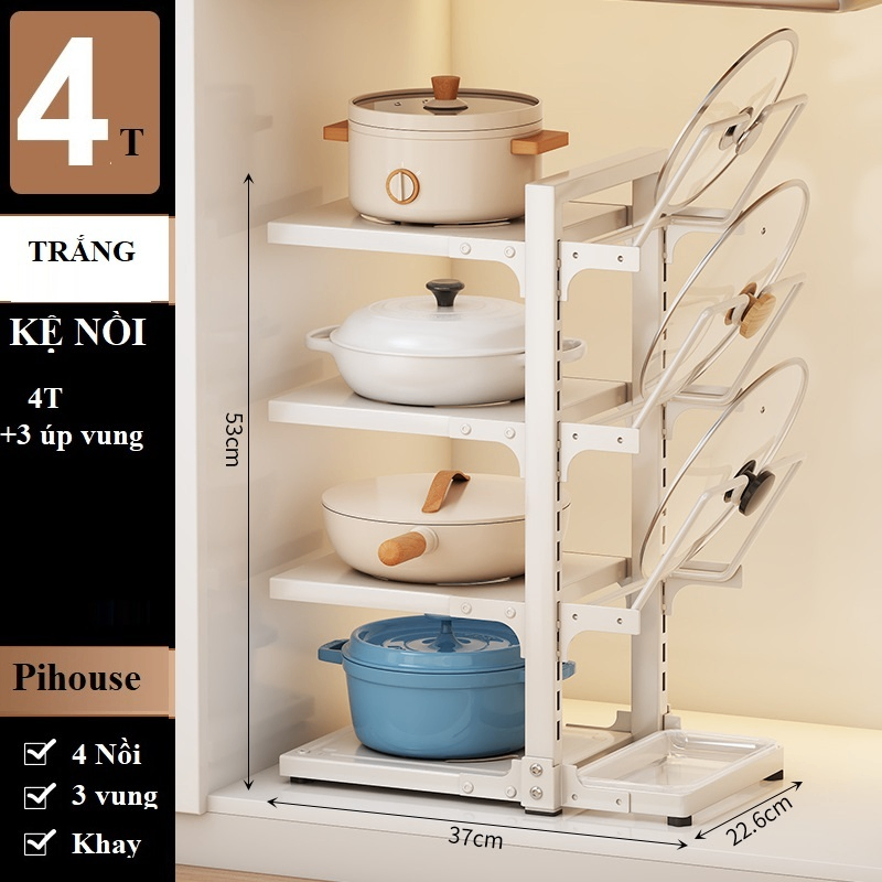 Kệ Nồi 4T+ 3 Úp Vung Trắng
