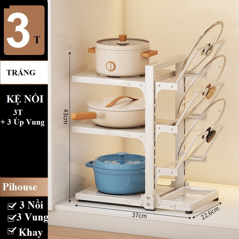 Kệ Nồi 3T+ 3 Úp Vung Trắng
