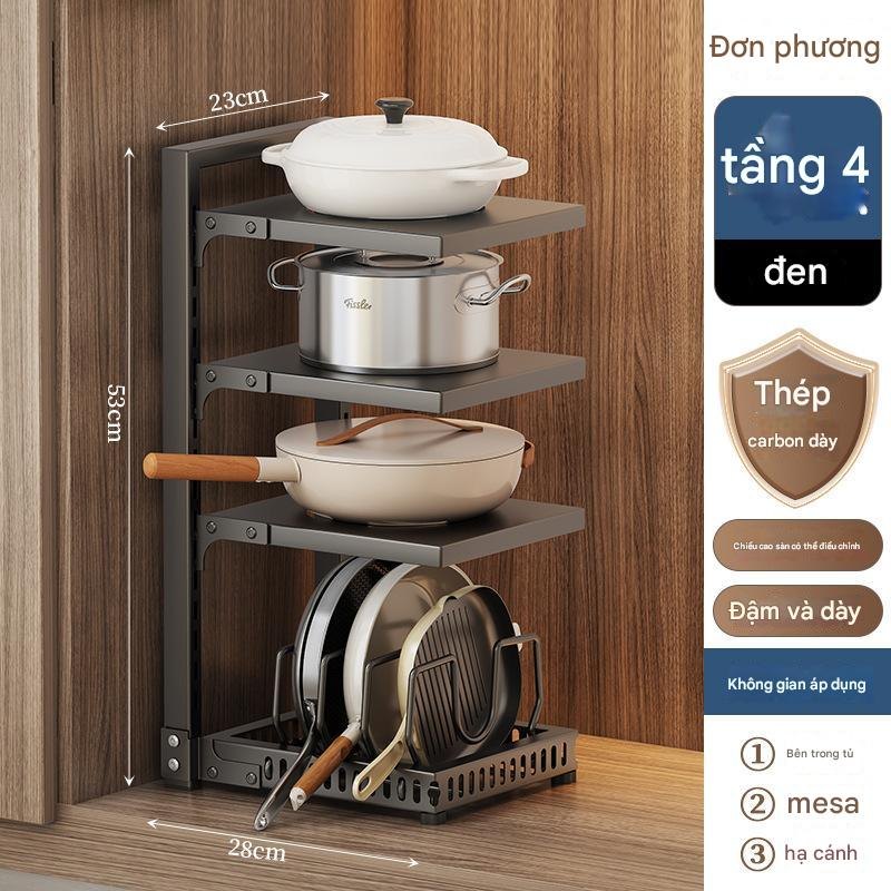 Kệ Nồi Chảo 4 Tầng Đen Mới