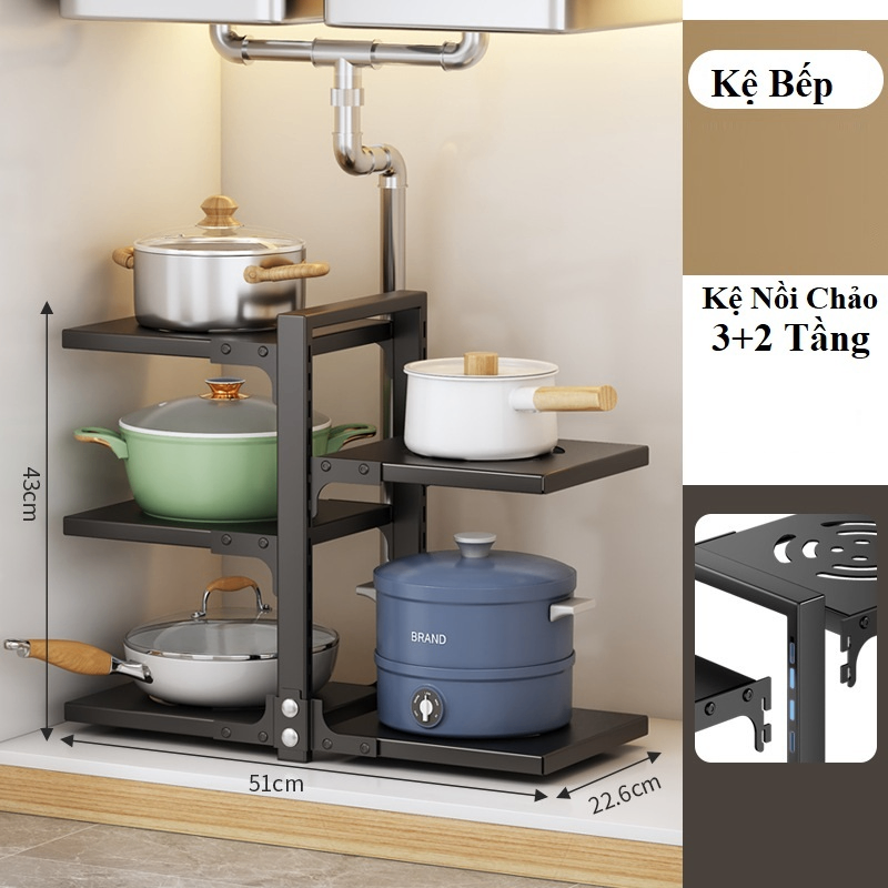 Kệ Nồi Chảo 3+2T Đen