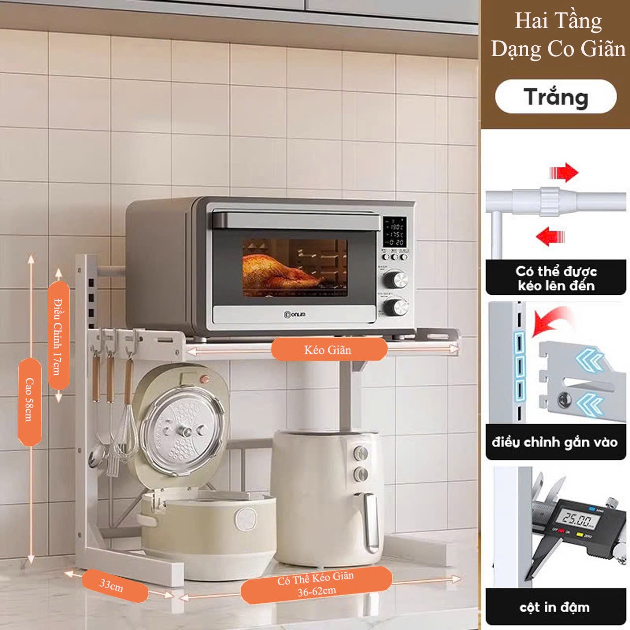 Kệ Lò Vi Sóng 2T Trắng,36-62cm