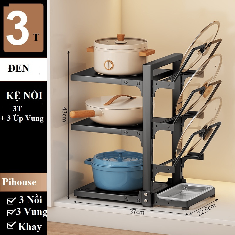 Kệ Nồi 3T+ 3 Úp Vung Đen