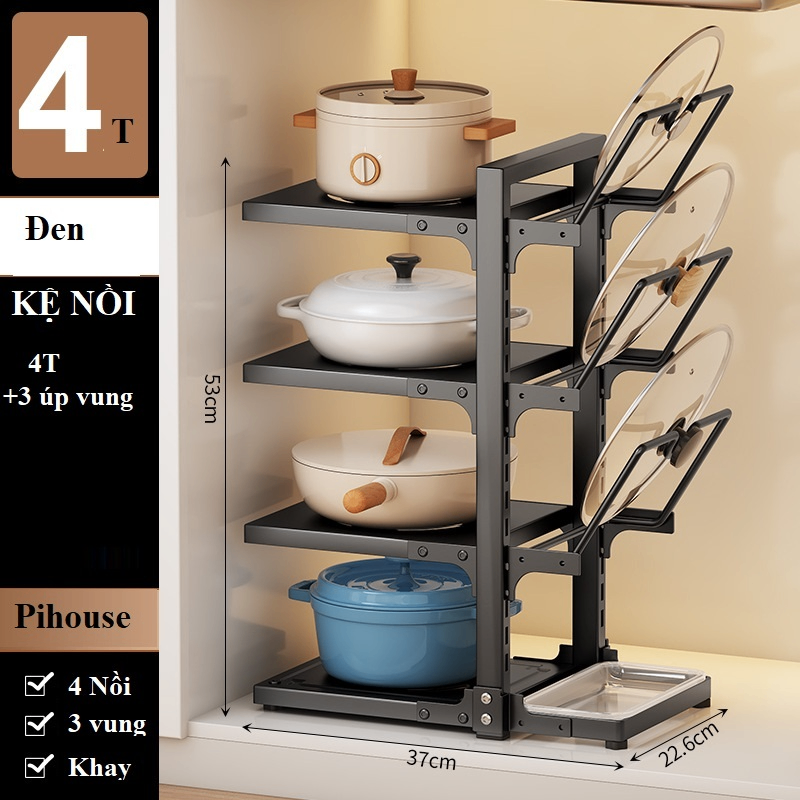Kệ Nồi 4T+ 3 Úp Vung Đen