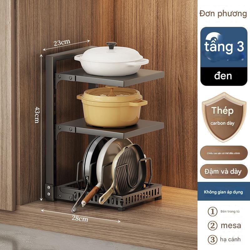 Kệ Nồi Chảo 3 Tầng Đen Mới