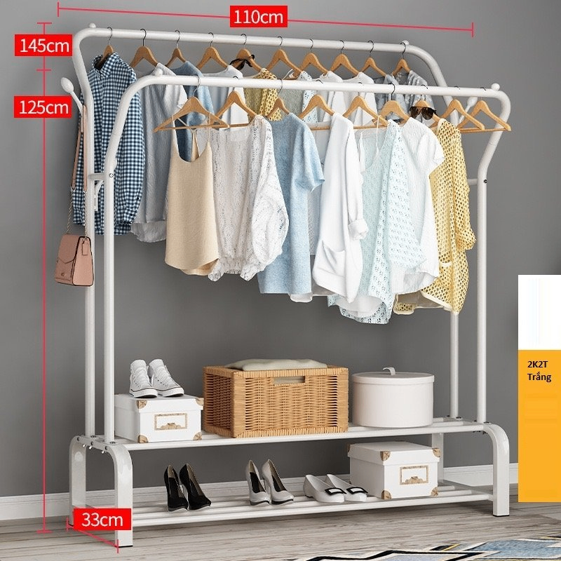 Giá Treo Quần Áo Chữ U 2K2T Trắng Có Móc