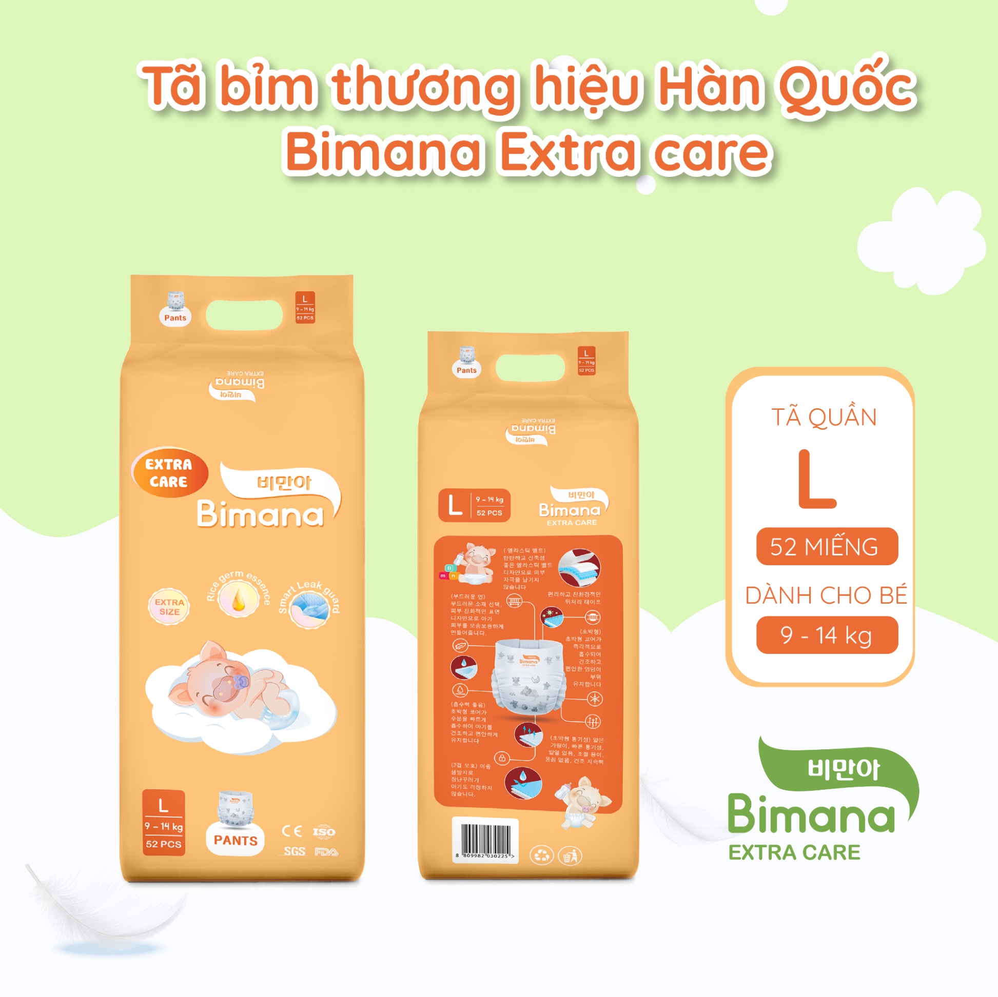 Tã dán Bimana Extra Care Hàn Quốc size L (9 - 14kg)
