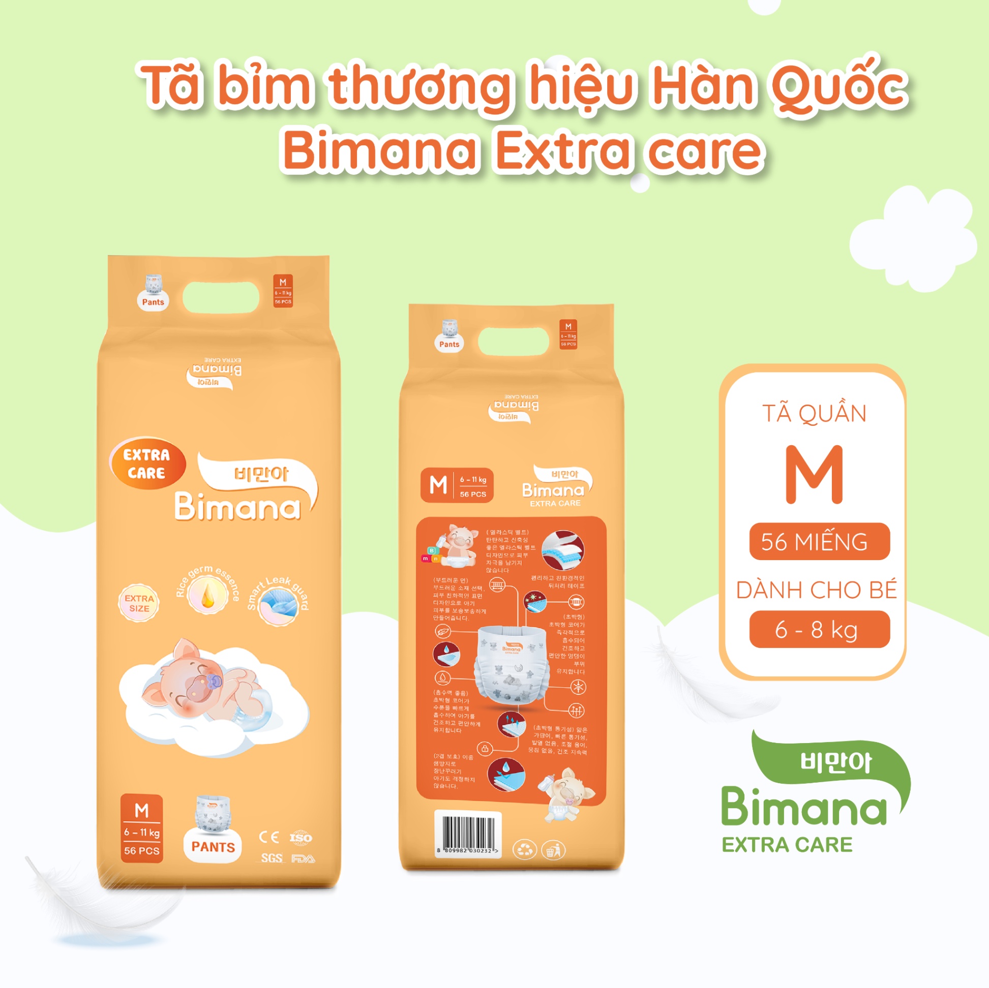 Tã quần Bimana Extra Care Hàn Quốc size M (6 - 8kg)