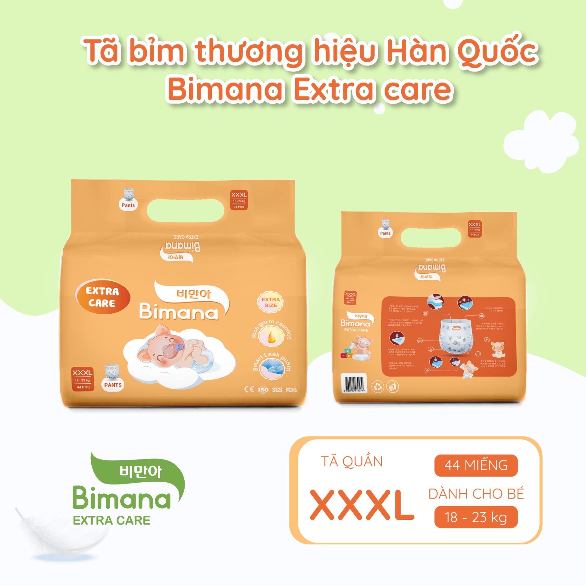 Tã dán Bimana Extra Care Hàn Quốc size XXXL (18 - 23kg)
