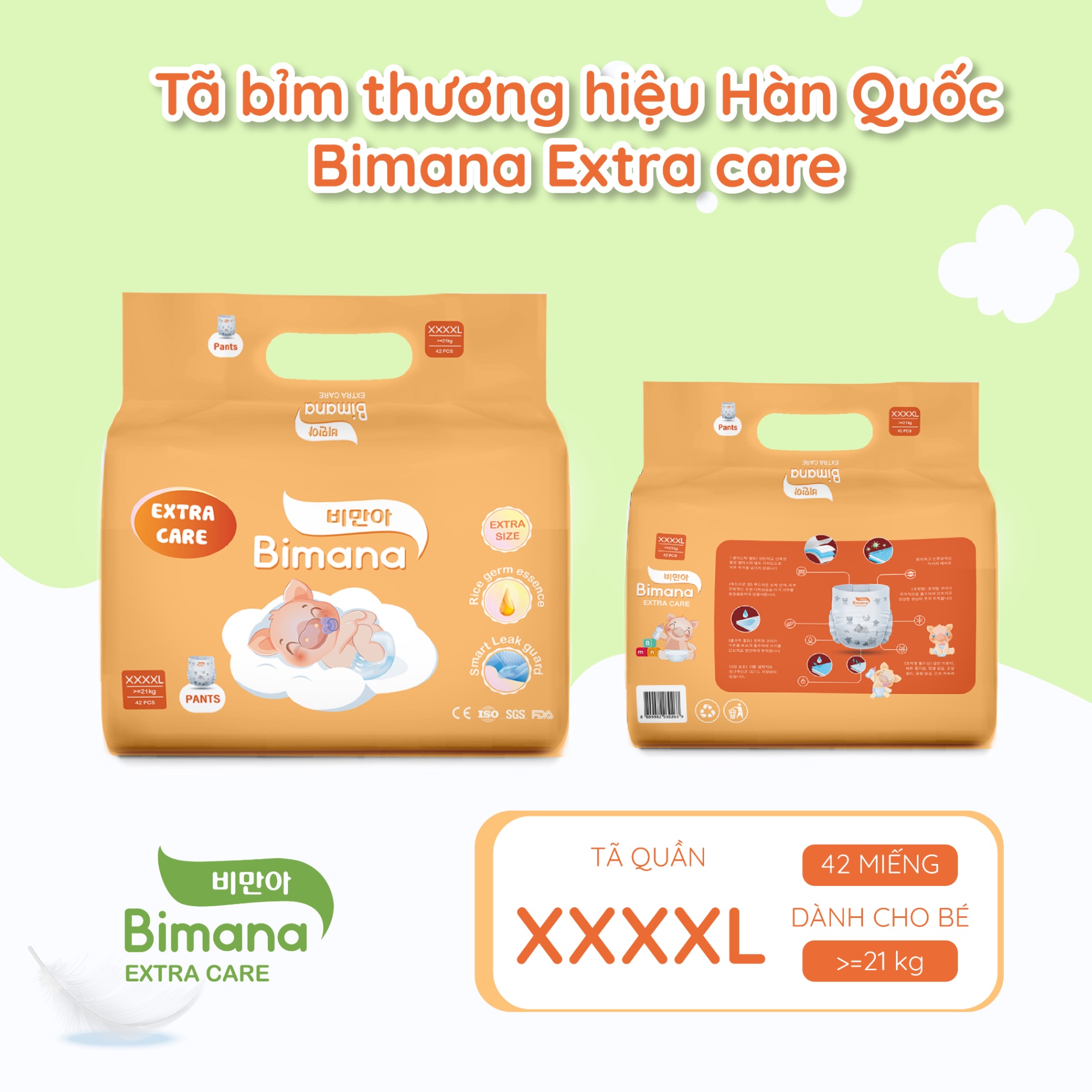 Tã dán Bimana Extra Care Hàn Quốc size XXXXL (>= 21kg)