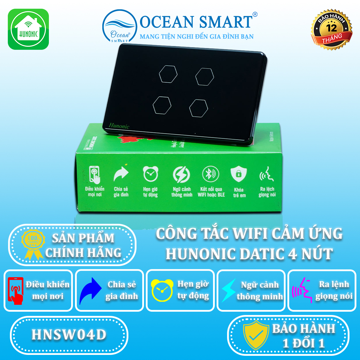 Công Tắc Cảm Ứng Wifi Hunonic Datic - HNSW