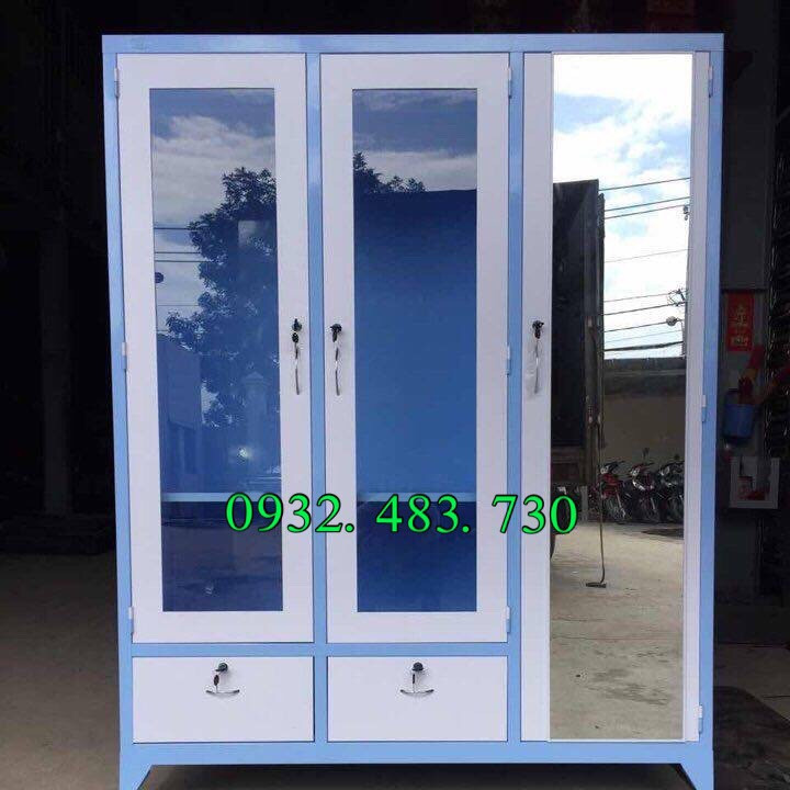 Tủ sắt quần áo sơn tĩnh điện 3 cửa 1m8 x 1m2, cửa lùa