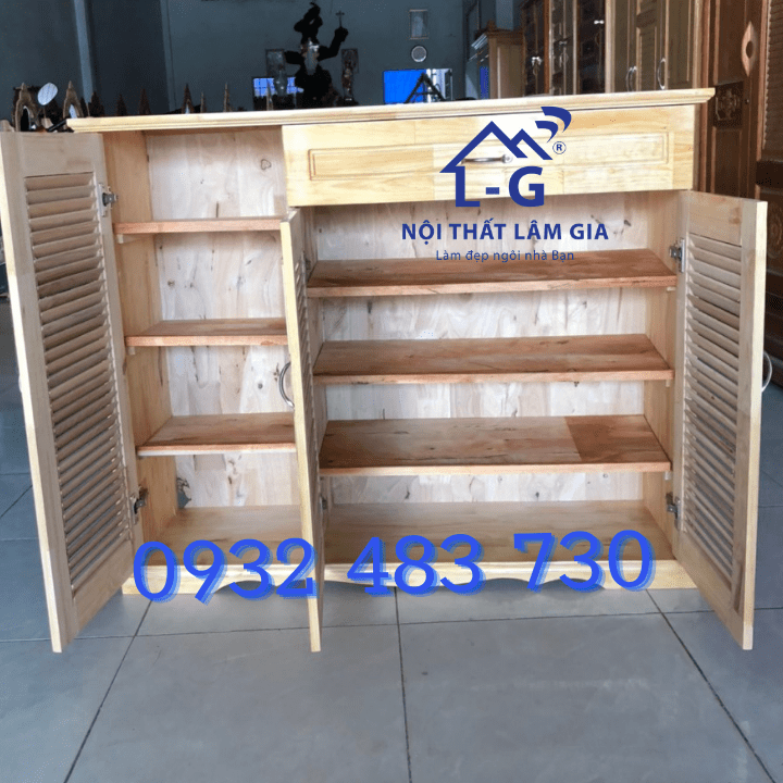 Tủ giày dép gỗ thông tự nhiên rộng 1m2 cao 1m sâu 35cm màu Vàng