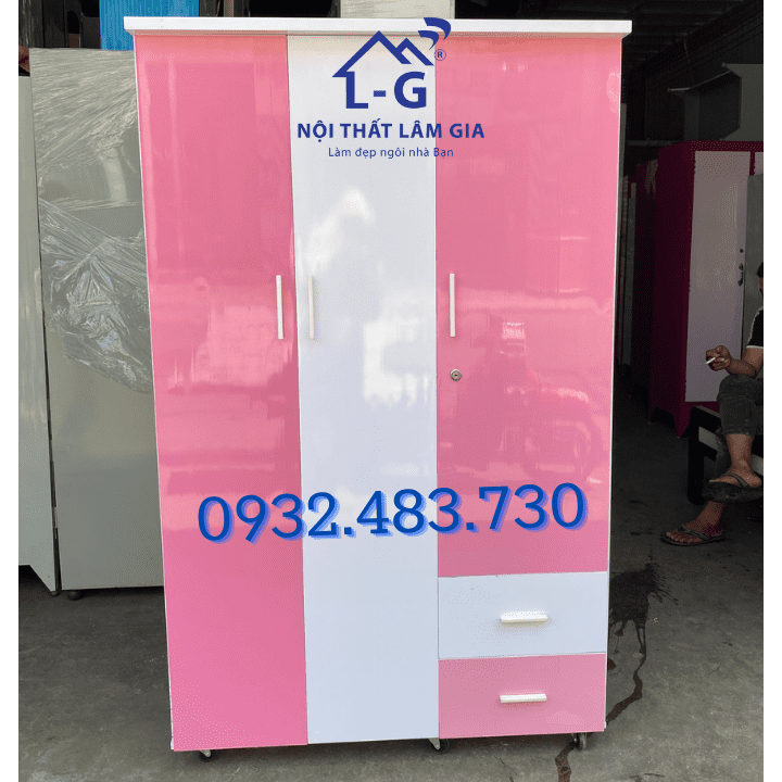 Tủ nhựa đài loan 3 cánh Lâm Gia Cao 1m7 x 1n06 x 42 màu hồng