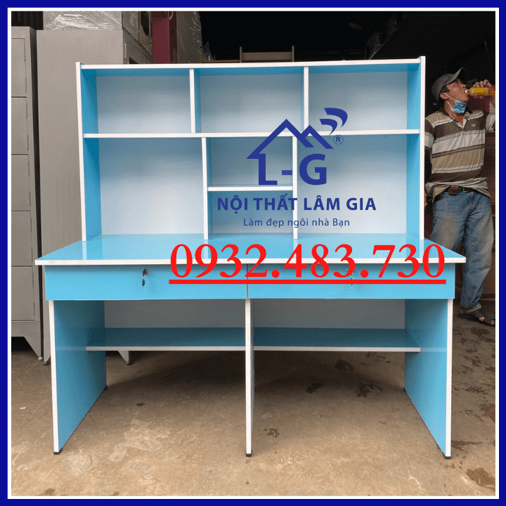 Bàn học sinh mẫu đôi liền giá sách Ngang 1m6x1m45x50