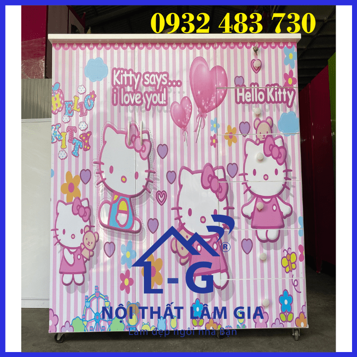 Tủ nhựa đài loan 2 buồng 5 ngăn in 3d kitty,  doremon,  công chúa, siêu nhân nhện