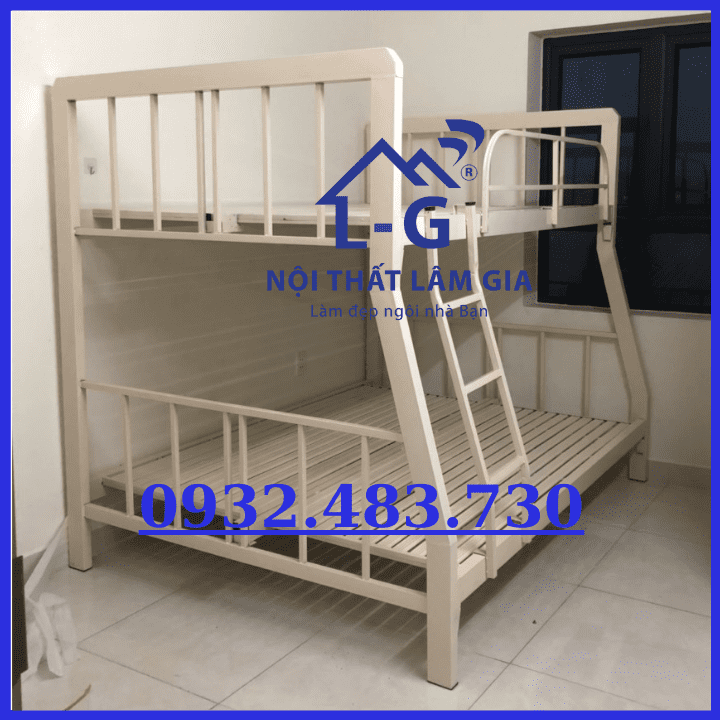 Giường sắt 2 tầng hộp vuông tầm trung Ngang -1m4x1m6