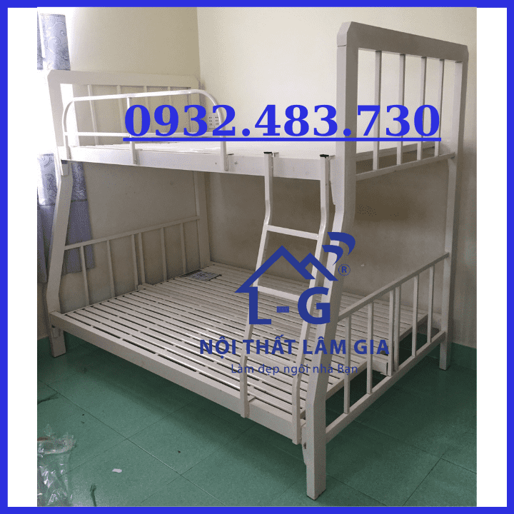 Giường tầng sắt hộp tầm trung giá rẻ Ngang 1m2x1m6 màu kem