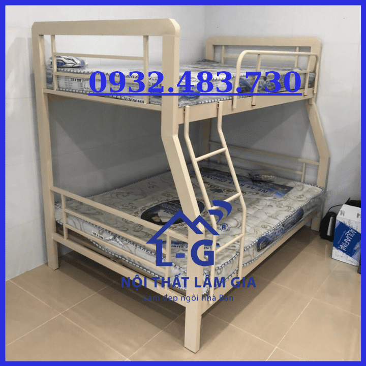 Giường sắt 2 tầng hộp vuông loại tốt VA- Rộng -1m2x1m4