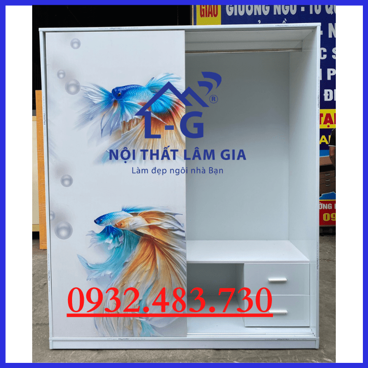 Tủ nhựa Vincoplast cửa lùa in 3D cá chép Rộng- 1m6-2m-50