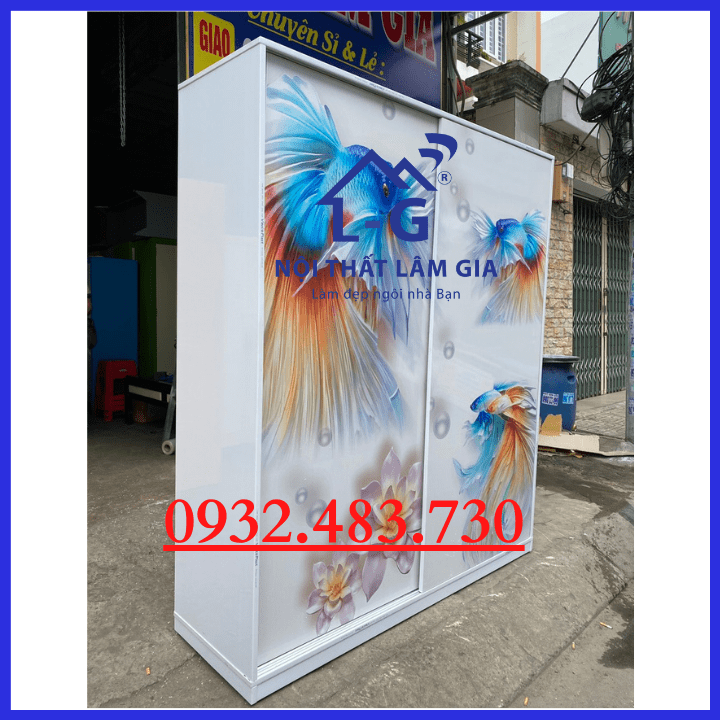 Tủ nhựa Vincoplast cửa lùa in 3D cá chép Rộng- 1m6-2m-50