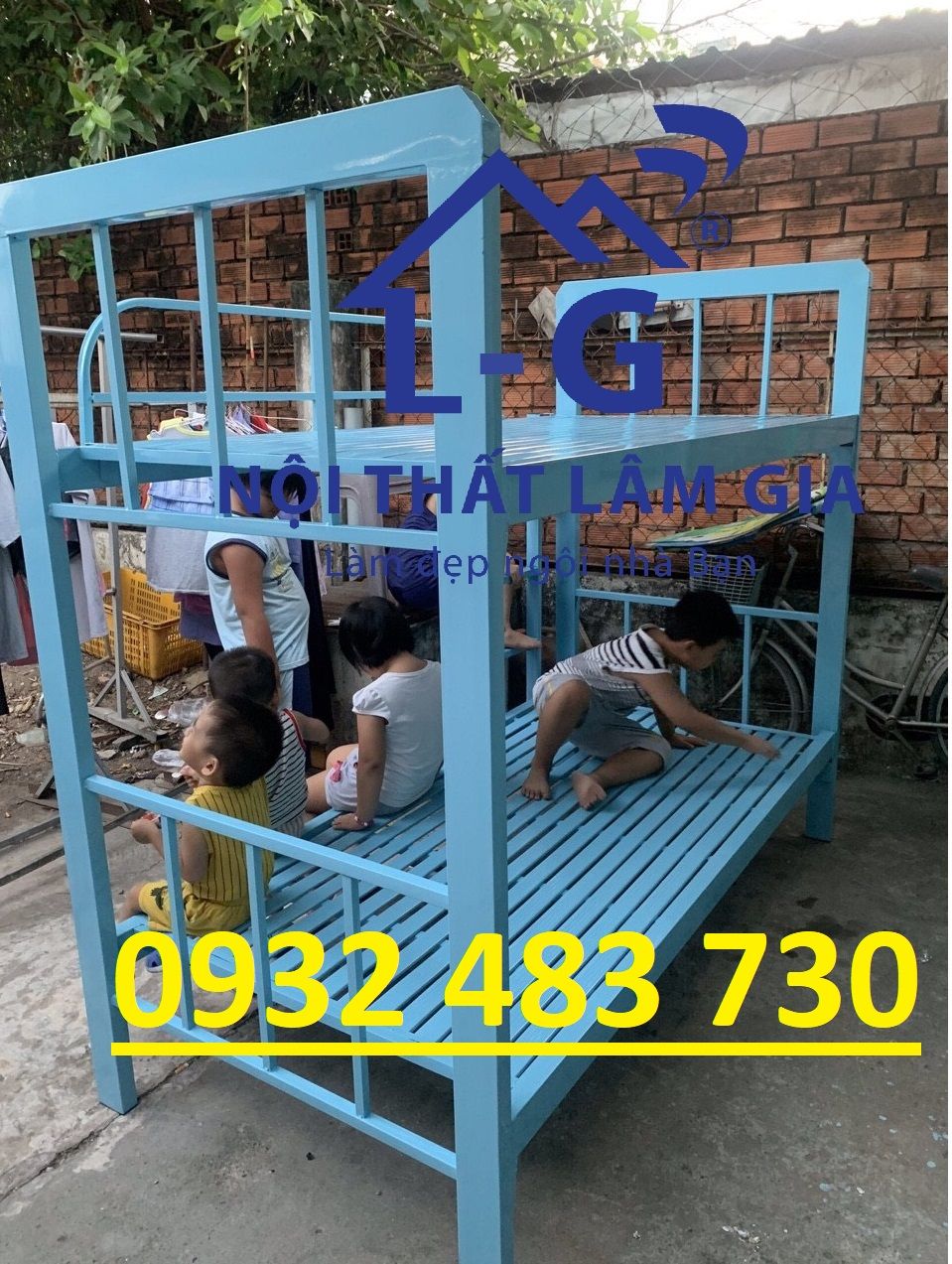 Giường tầng sắt hộp trên dưới bằng nhau Rộng-1m6x1m6