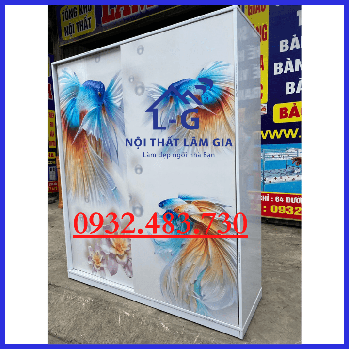 Tủ nhựa Vincoplast cửa lùa in 3D cá chép Rộng- 1m6-2m-50