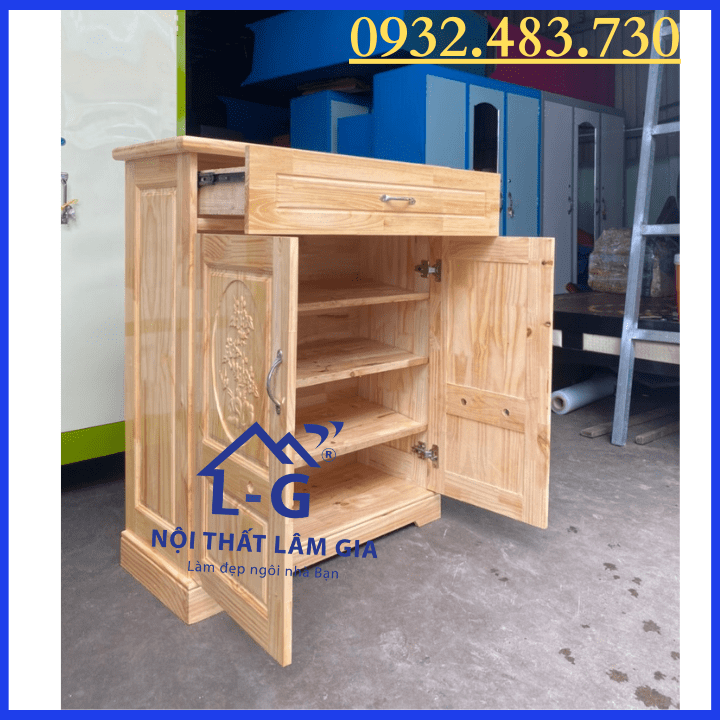 Tủ để giày dép gỗ tự nhiên ngang 80cm màu vàng