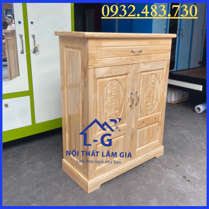 Tủ để giày dép gỗ tự nhiên ngang 80cm màu vàng