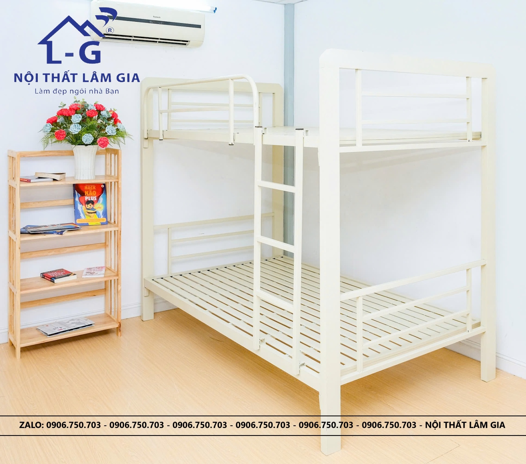 Giường sắt 2 tầng thẳng hộp vuông 4x8 Thịnh Phát cao cấp