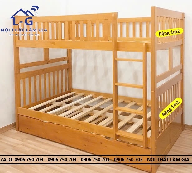 Giường 2 Tầng Gỗ Thông Newzwland 1M2 - 1M2 (Có Hộc Kéo)