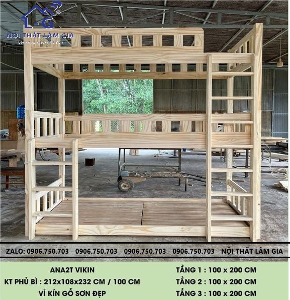 Giường 3 Tầng Gỗ Thông Mỹ Cao Cấp (G3TGTMCC)