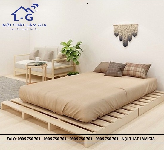 Giường ngủ gỗ pallet chân 10cm gấp gọn phong cách tối giản