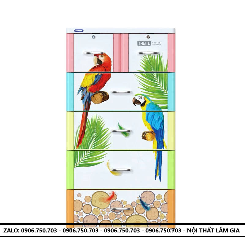 Tủ nhựa quần áo duy tân Tabi L 5 tầng - Mẫu 2 con vẹt