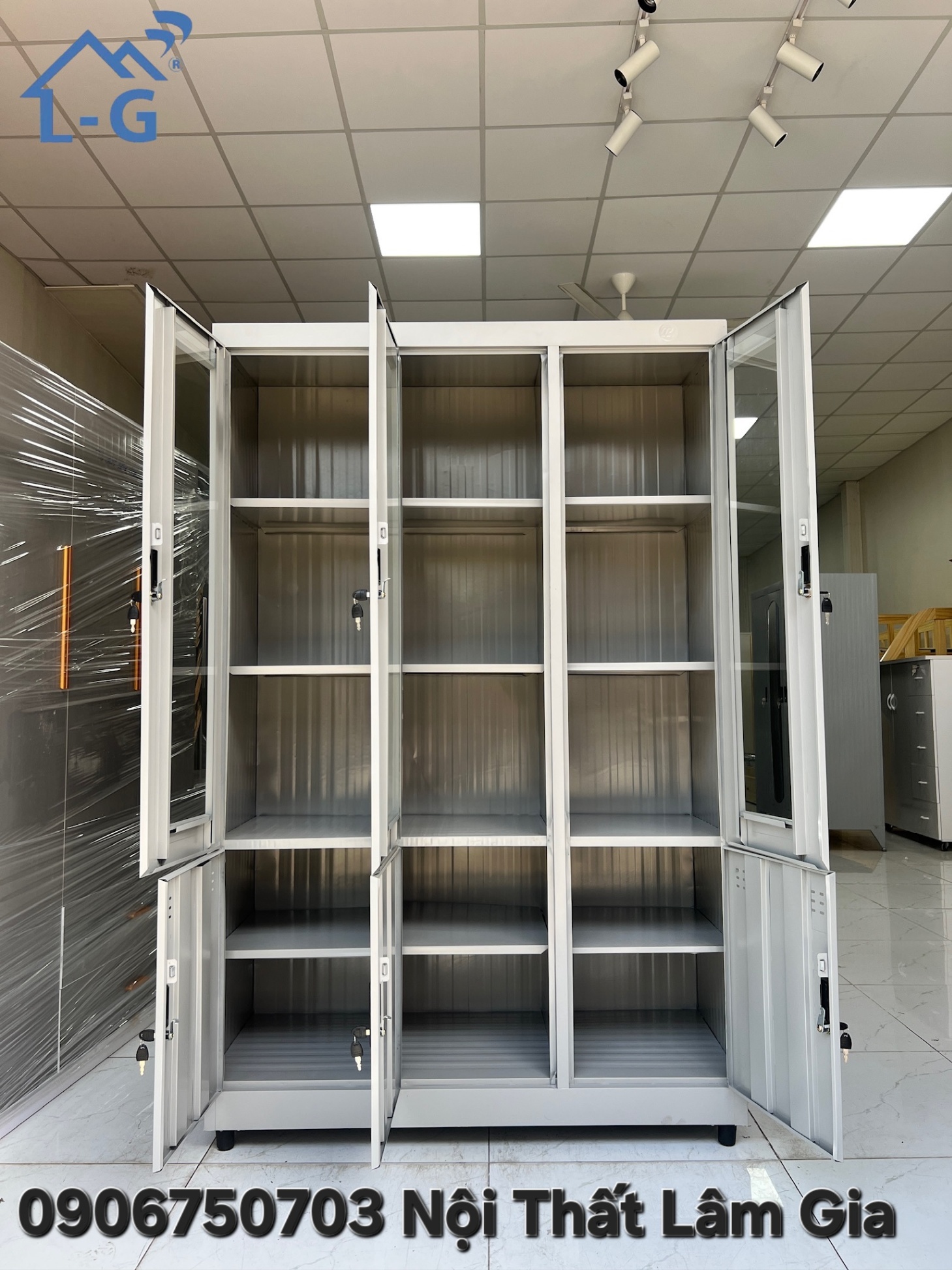 Tủ hồ sơ kính tĩnh điện 3 Cánh kính + 3 Cánh mở giá rẻ