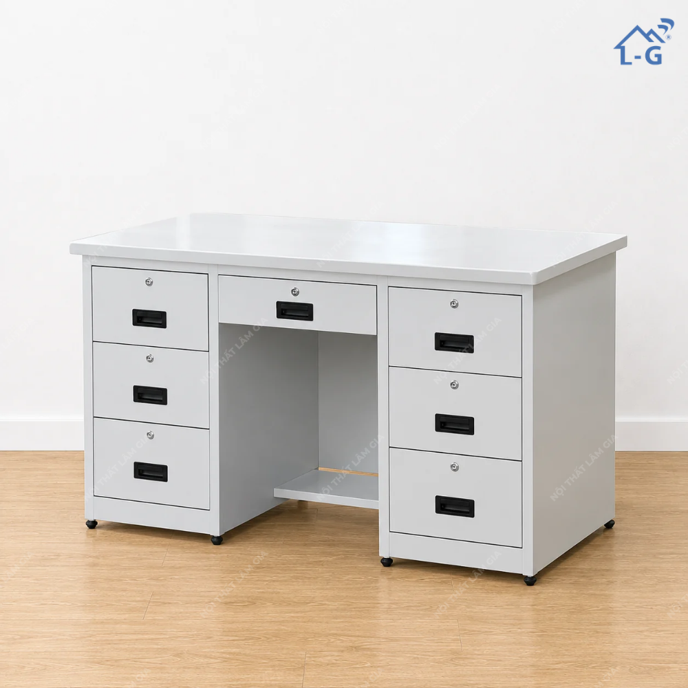 Bàn Làm Việc Sắt Tĩnh Điện 7 Hộc Kéo (BLVSTD7HK)