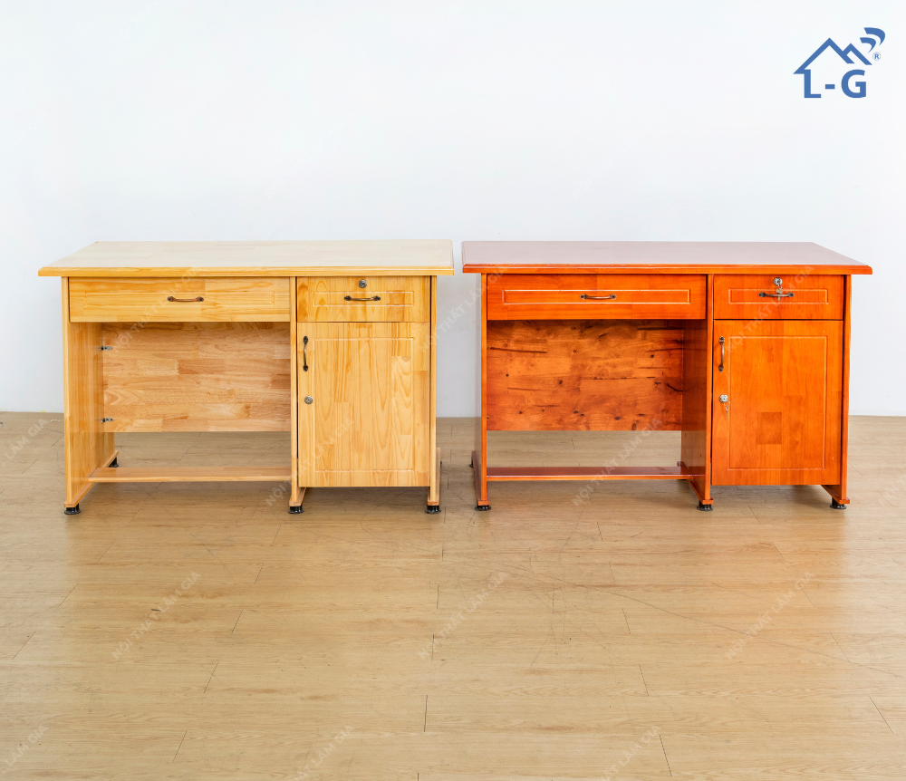 Bàn Làm Việc Gỗ Thông 2 Hộc Kéo + 1 Cánh mở (BLVG-LG)