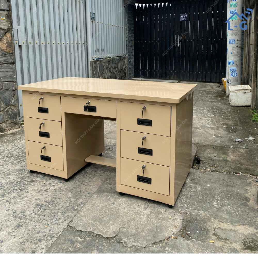 Bàn Làm Việc Sắt Tĩnh Điện 7 Hộc Kéo (BLVSTD7HK)