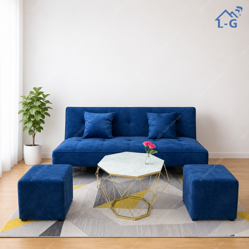 Bộ 6 Món Sofa Bed Nhung Bàn Kim Cương (SFB-LG)