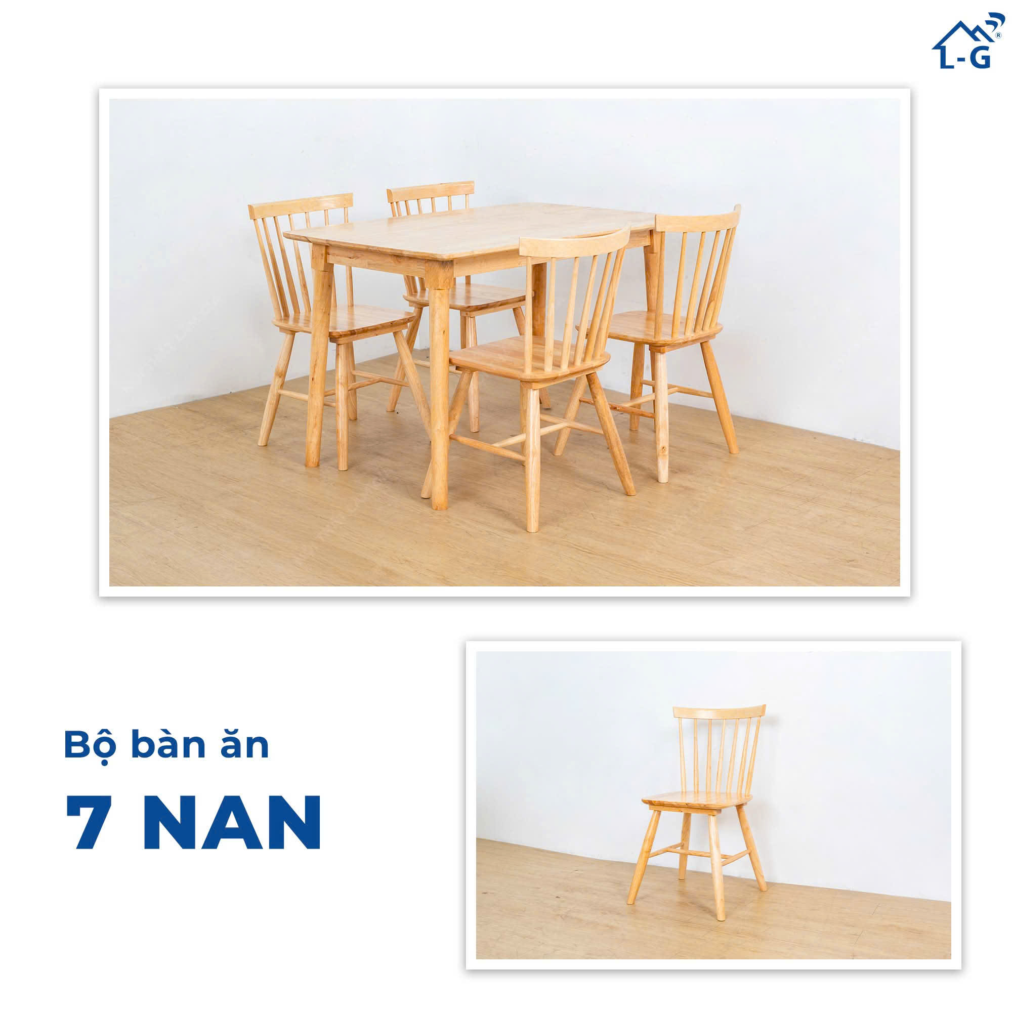 Bộ Bàn Ăn Gỗ Cao Su Lâm Gia 7 Nan (BBAGCSLG7N)