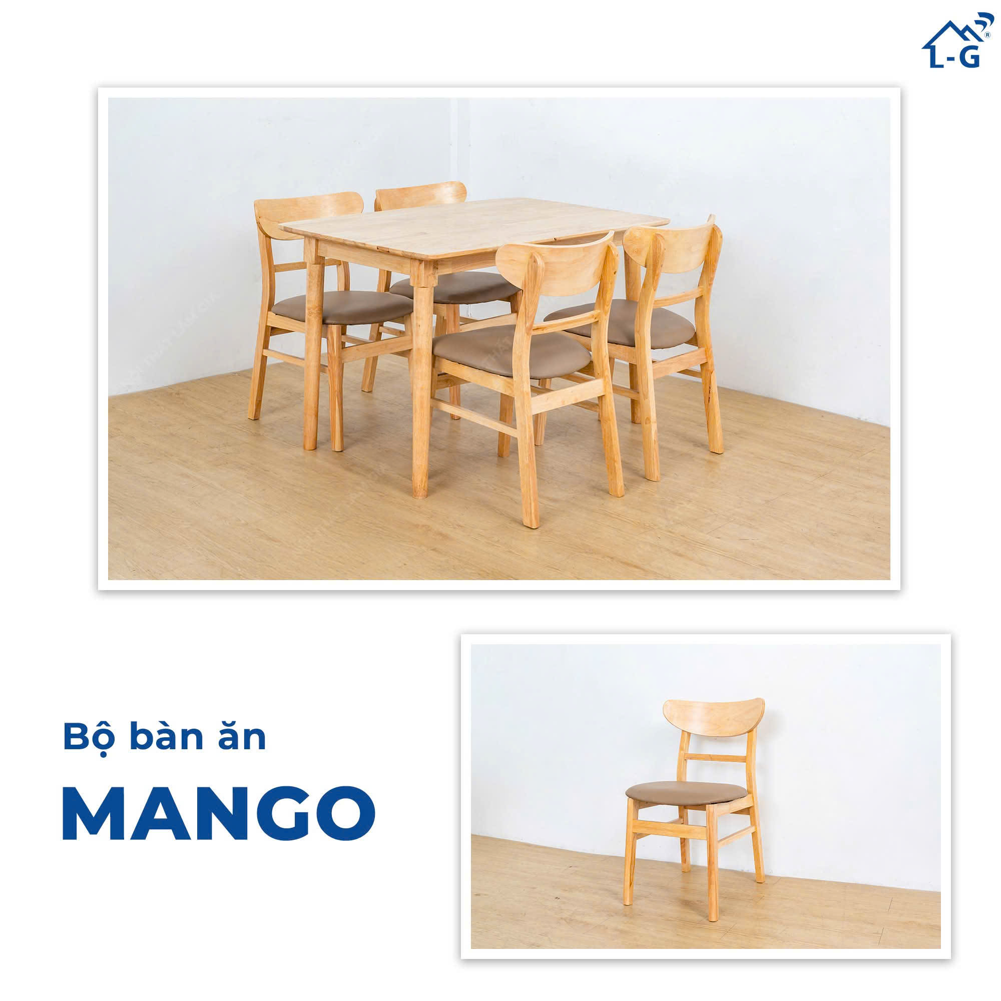 Bộ Bàn Ăn Gỗ Cao Su Mango Lâm Gia (BDAGCSMGLG)