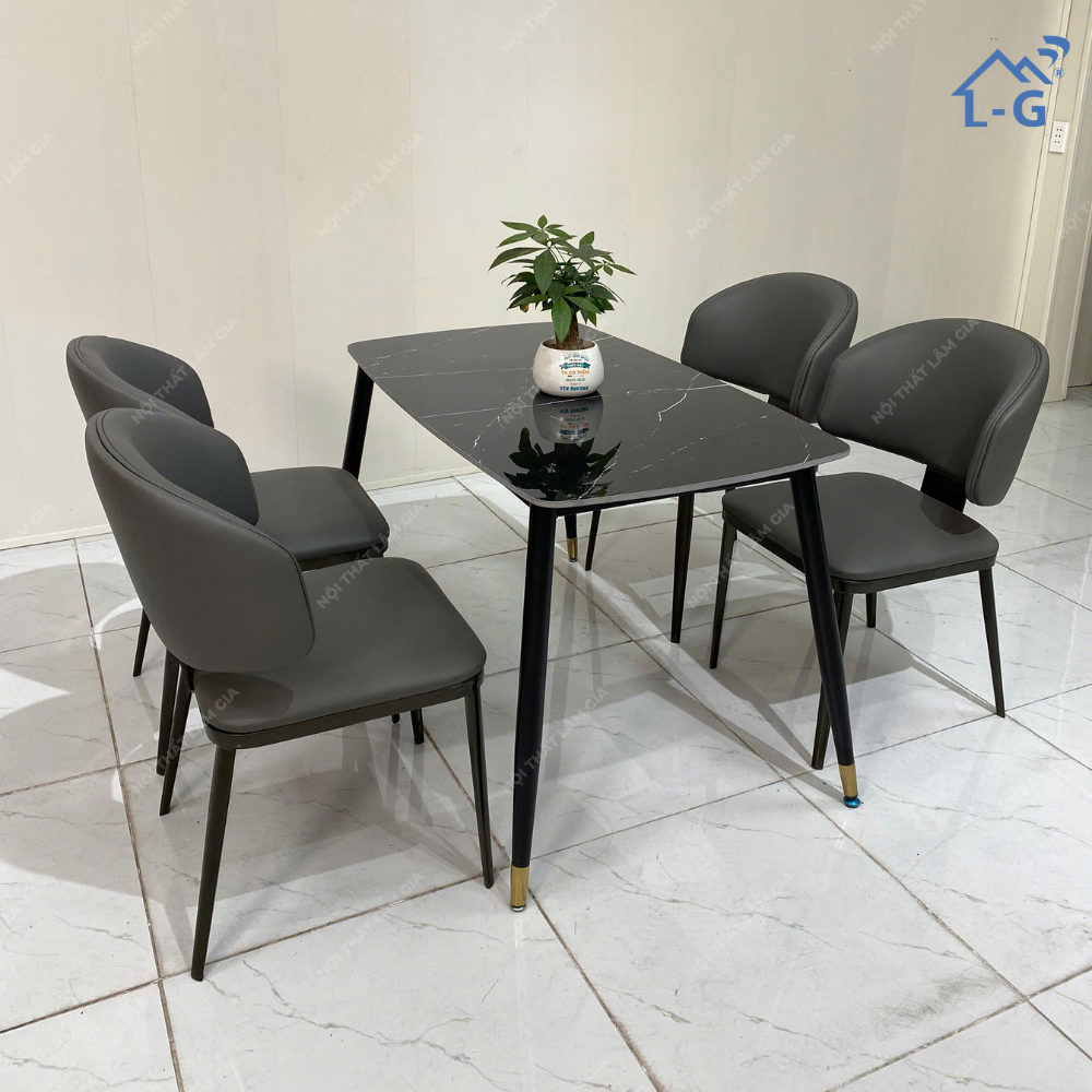 Bộ Bàn Ăn Mặt Đá Ceramic + 4 Ghế Cao Cấp (BBAMDCRM+4GCC)