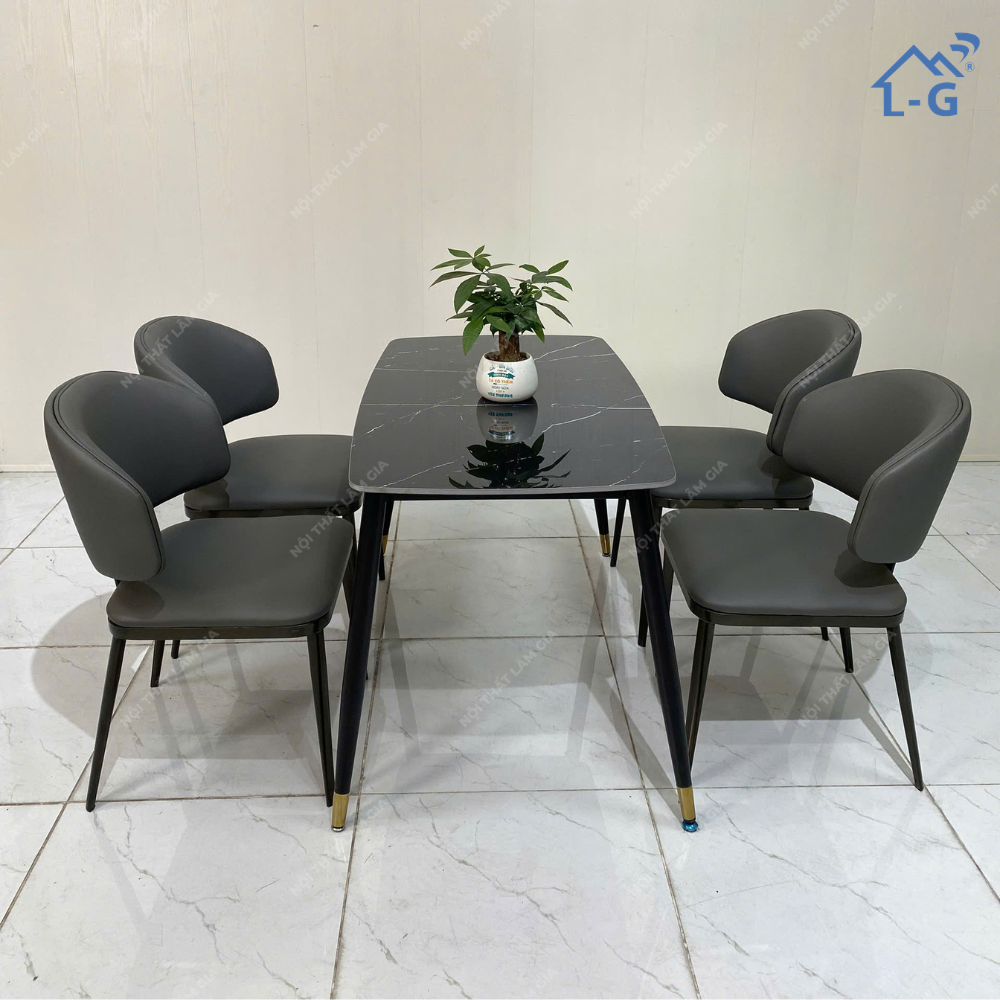 Bộ Bàn Ăn Mặt Đá Ceramic + 4 Ghế Cao Cấp (BBAMDCRM+4GCC)